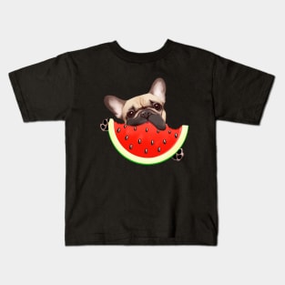 French bulldog and Watermelon, summer time with frenchie Kids T-Shirt